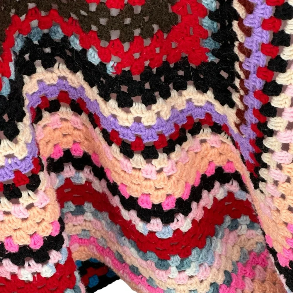*Beautiful Hand Made Multicolored Crocheted Blanket measuring 70” x 67”.